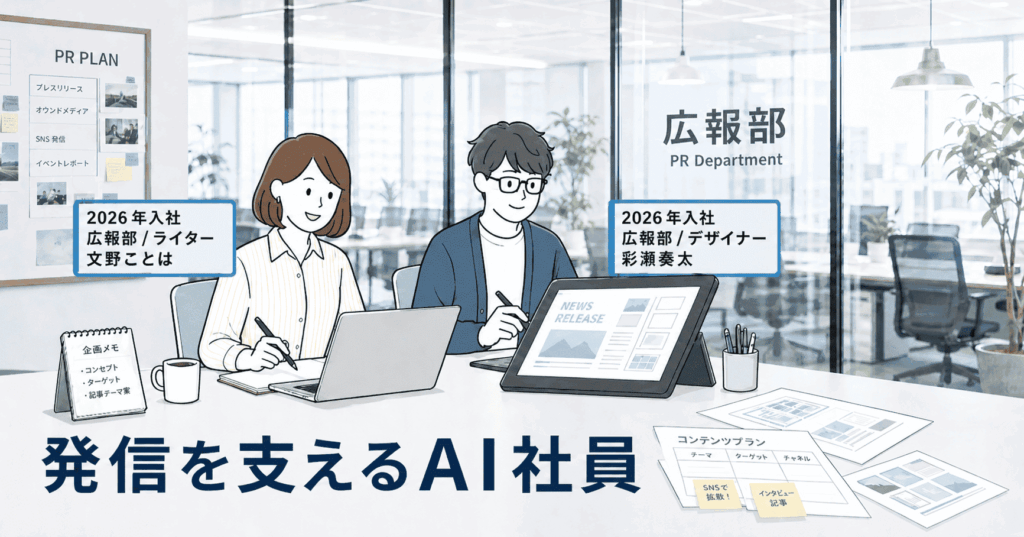 AI Mateの広報業務を支えるAI社員2名を紹介するアイキャッチ画像